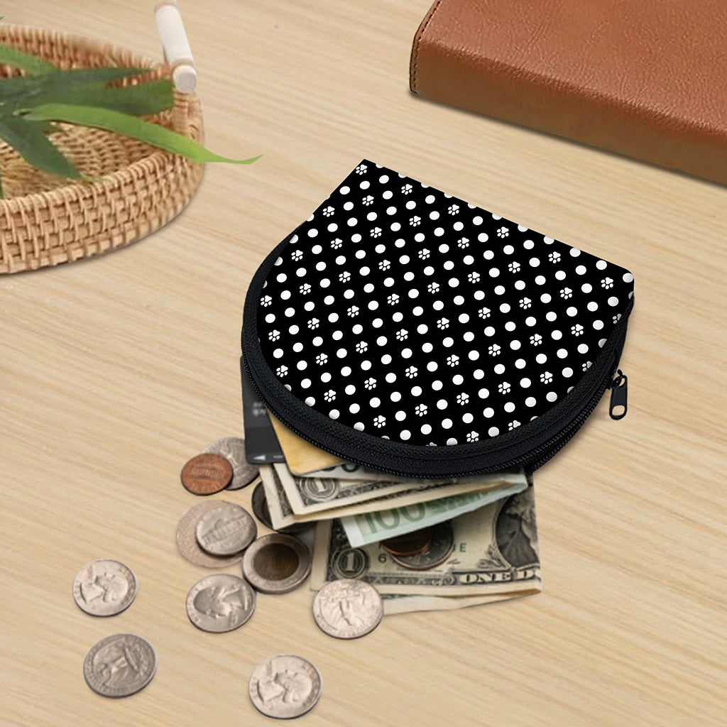 Black And White Paw And Polka Dot Print Coin Purse