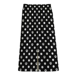 Black And White Paw And Polka Dot Print Cotton Front Slit Maxi Skirt