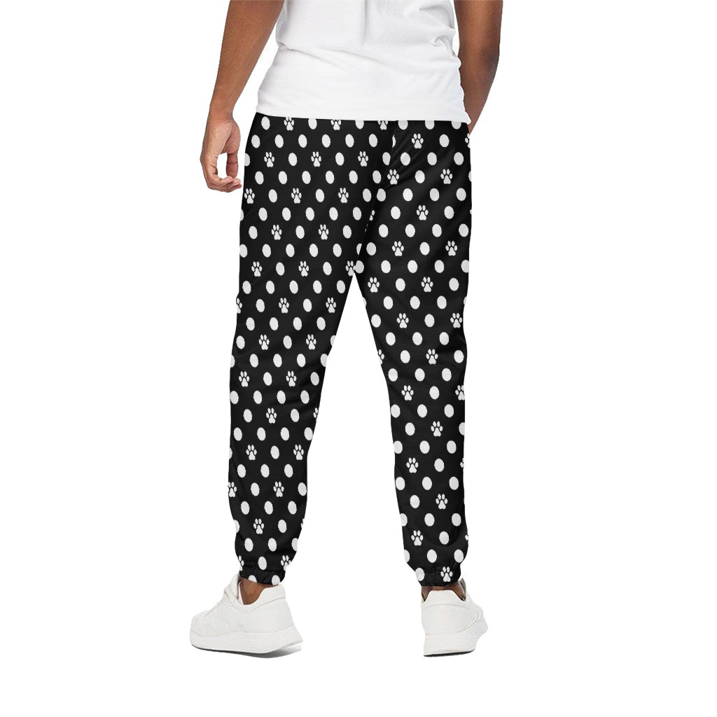 Black And White Paw And Polka Dot Print Cotton Pants