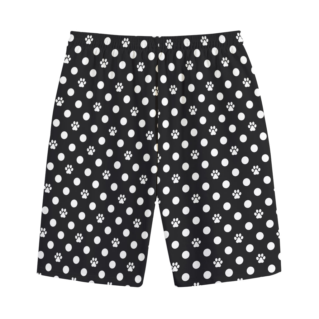 Black And White Paw And Polka Dot Print Cotton Shorts