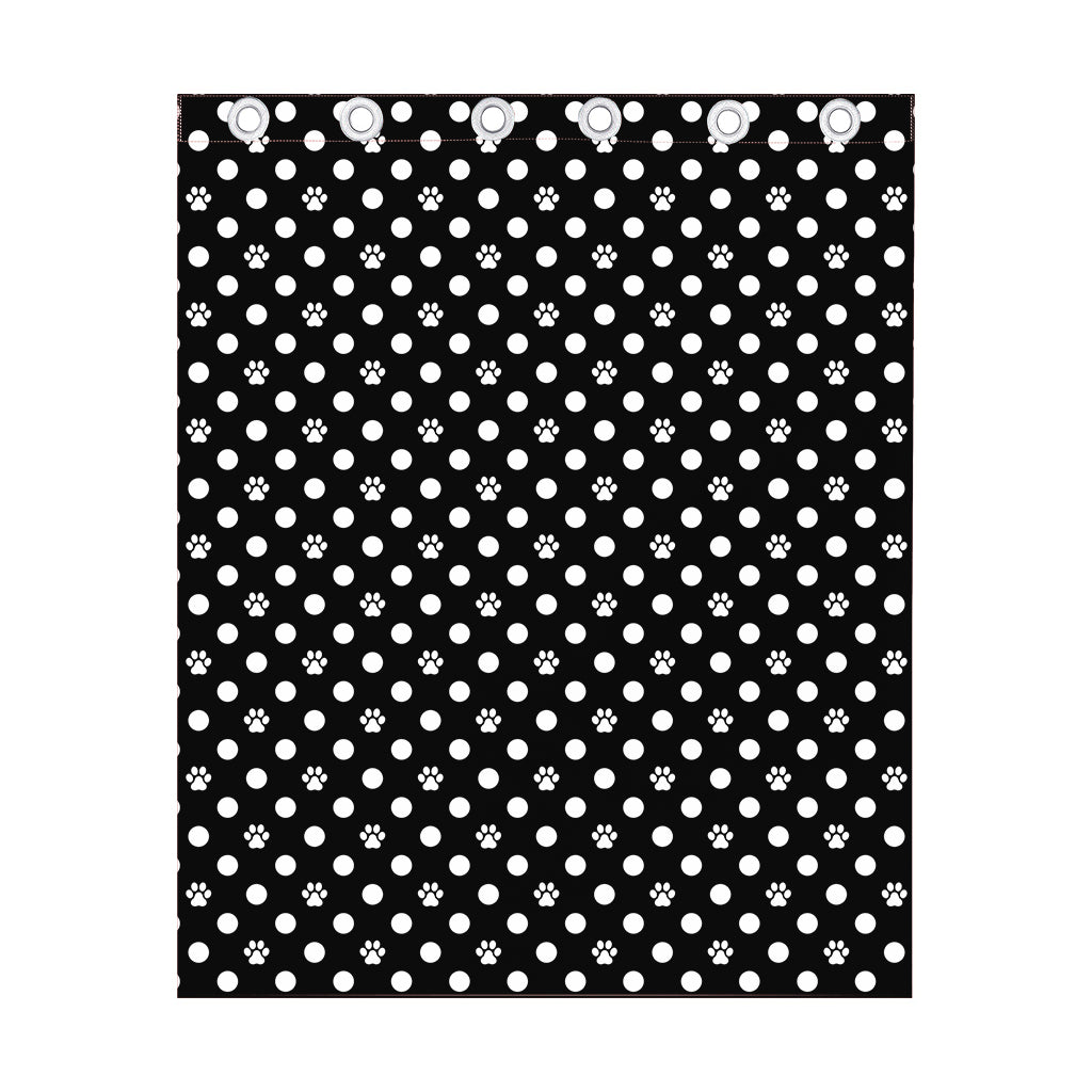 Black And White Paw And Polka Dot Print Curtain