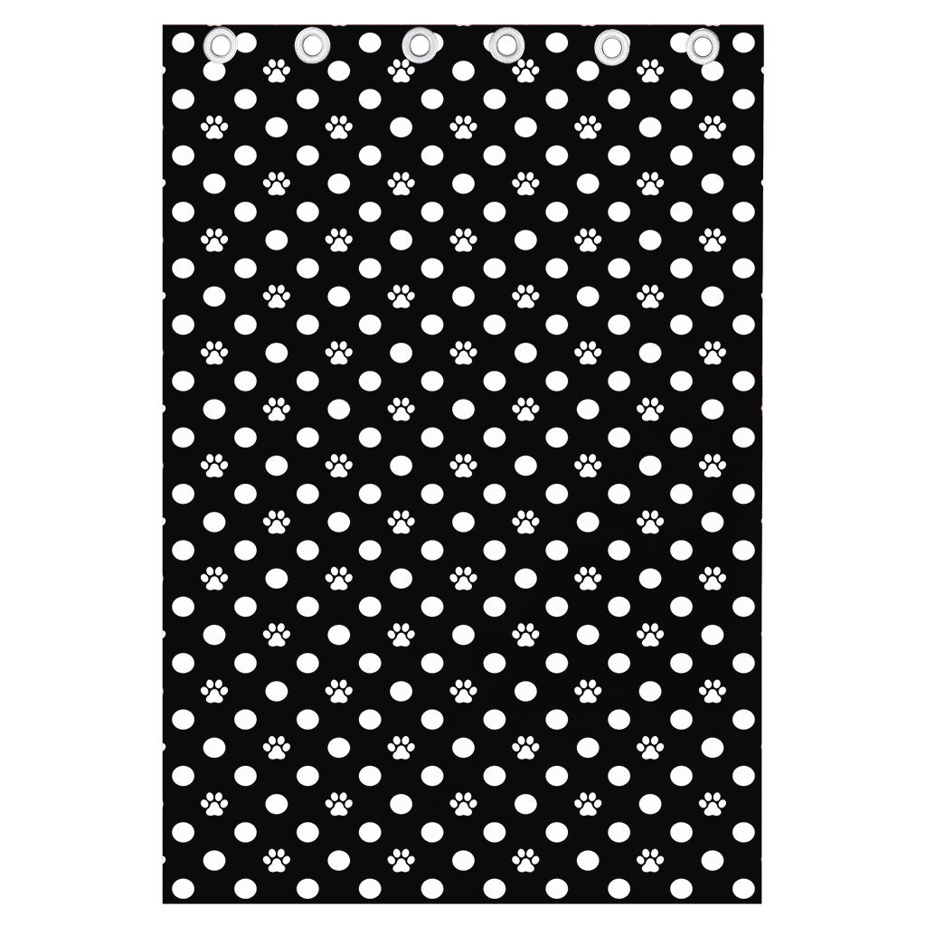 Black And White Paw And Polka Dot Print Curtain