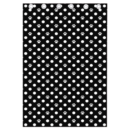 Black And White Paw And Polka Dot Print Curtain