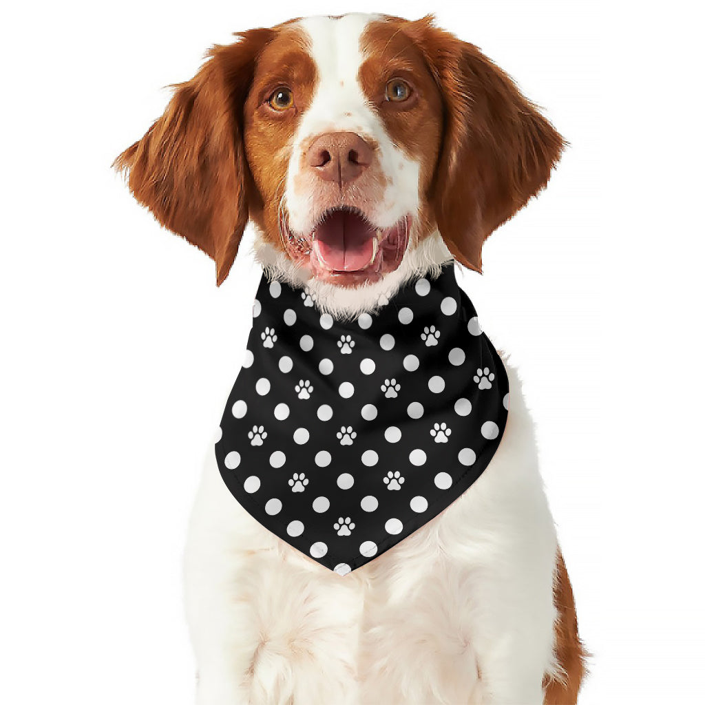 Black And White Paw And Polka Dot Print Dog Bandana