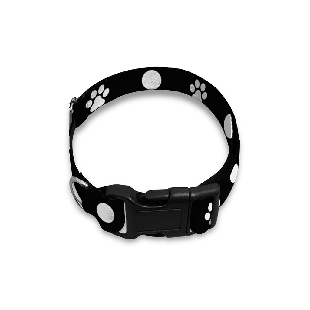 Black And White Paw And Polka Dot Print Dog Collar