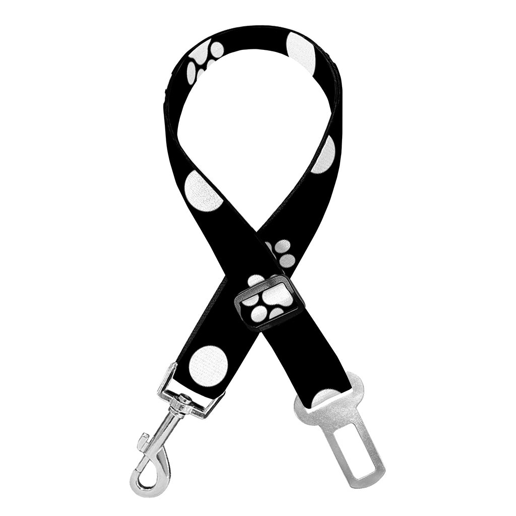 Black And White Paw And Polka Dot Print Dog Seat Belt