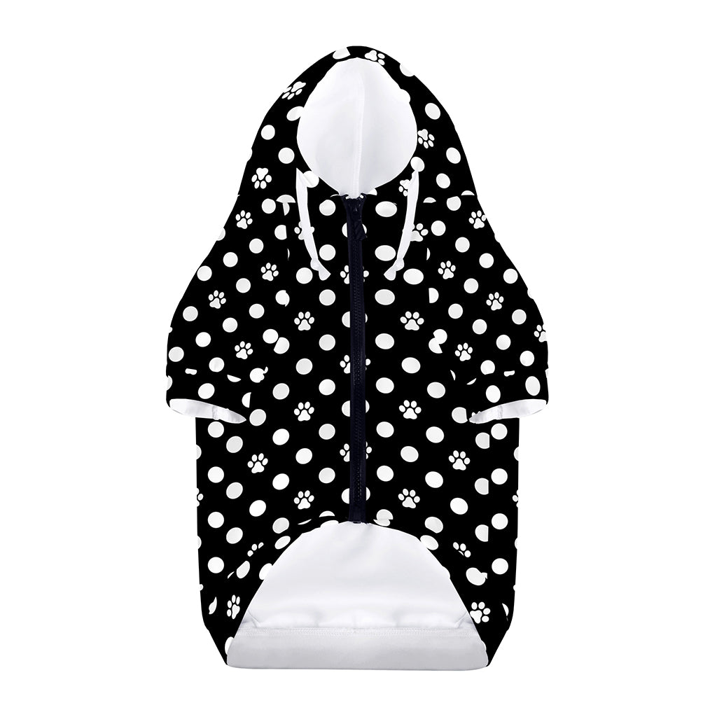 Black And White Paw And Polka Dot Print Dog Zip Up Hoodie