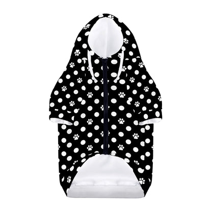 Black And White Paw And Polka Dot Print Dog Zip Up Hoodie