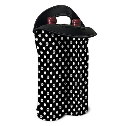 Black And White Paw And Polka Dot Print Double Neoprene Wine Tote