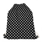 Black And White Paw And Polka Dot Print Drawstring Bag