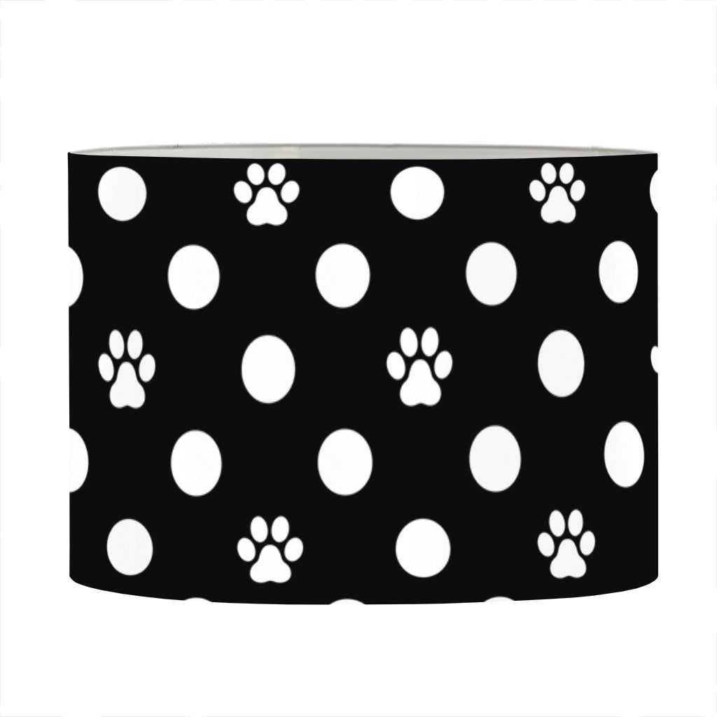Black And White Paw And Polka Dot Print Drum Lamp Shade