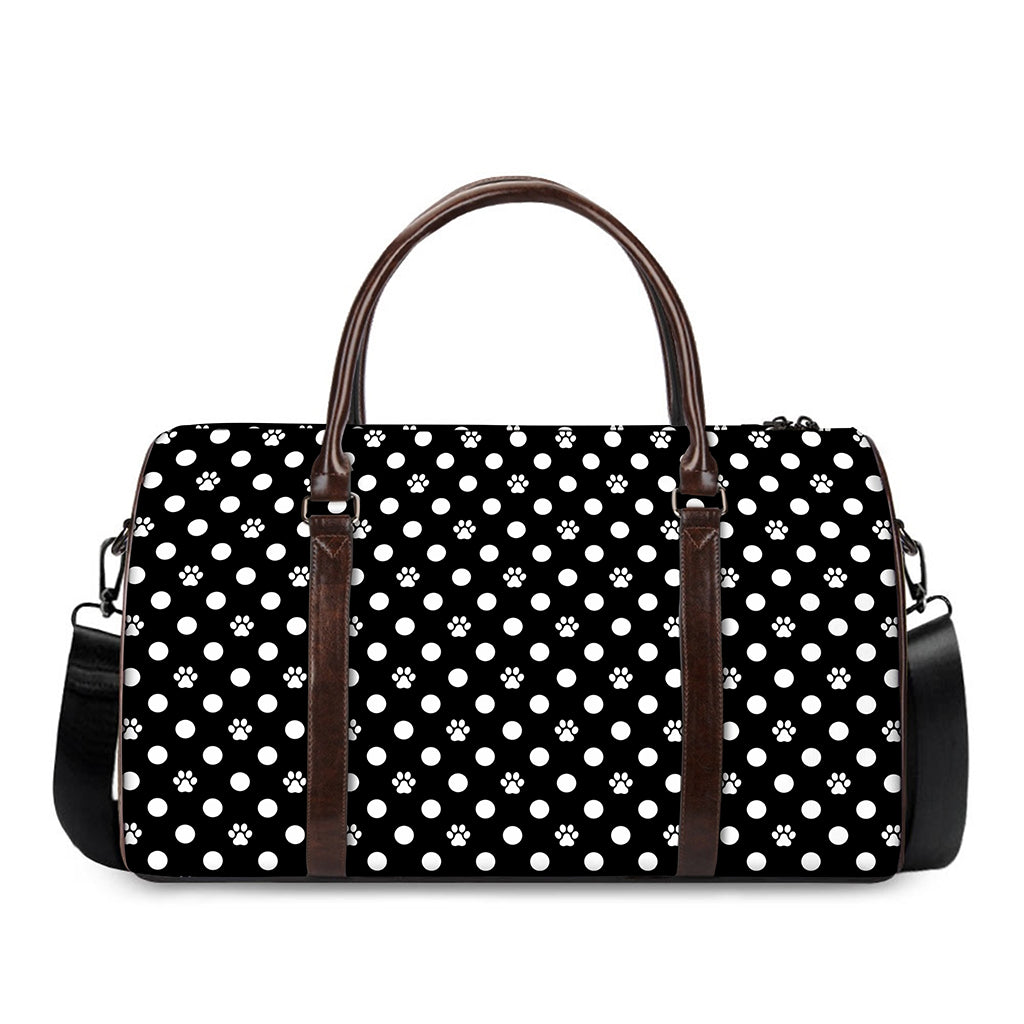 Black And White Paw And Polka Dot Print Duffle Bag