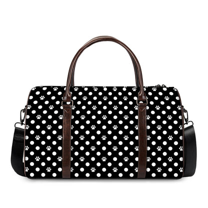 Black And White Paw And Polka Dot Print Duffle Bag