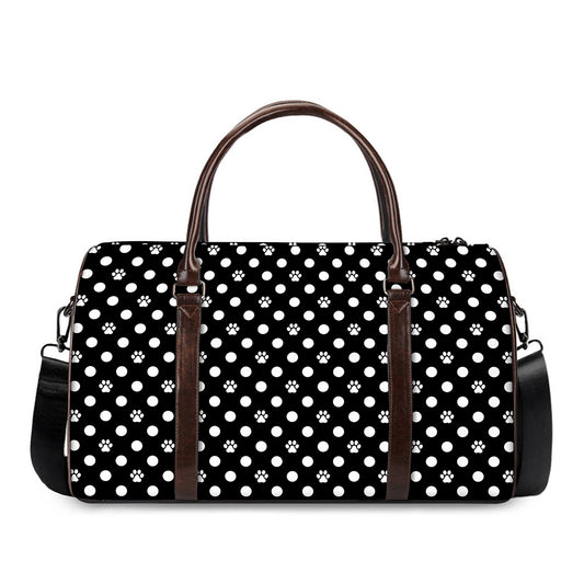 Black And White Paw And Polka Dot Print Duffle Bag