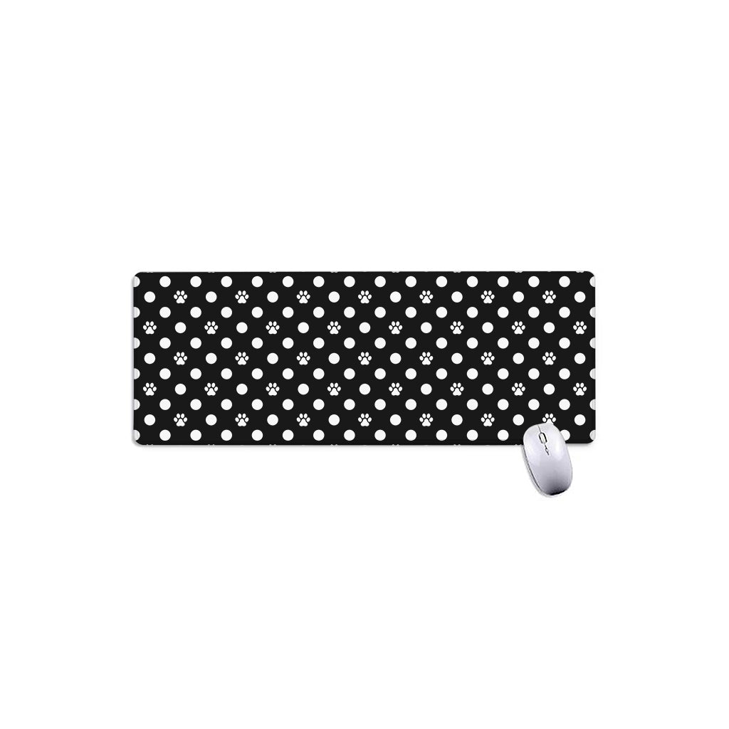 Black And White Paw And Polka Dot Print Extended Mouse Pad