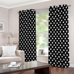 Black And White Paw And Polka Dot Print Extra Wide Grommet Curtains