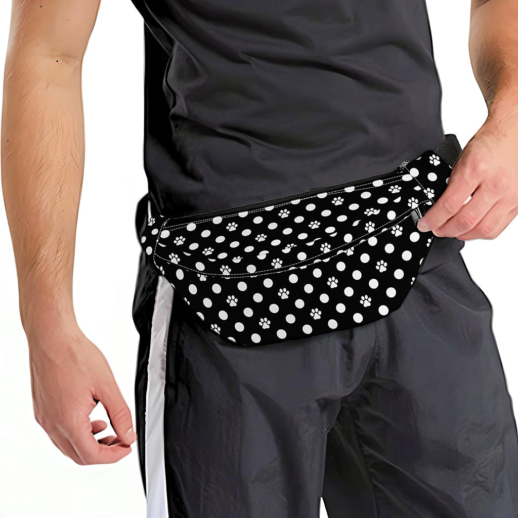 Black And White Paw And Polka Dot Print Fanny Pack