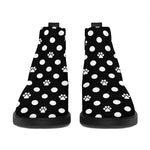 Black And White Paw And Polka Dot Print Flat Ankle Boots