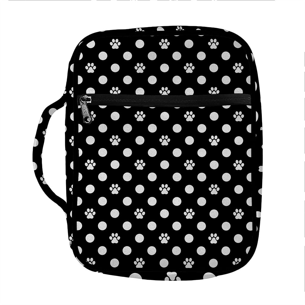Black And White Paw And Polka Dot Print Front Pocket Bible Bag