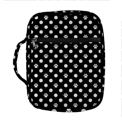 Black And White Paw And Polka Dot Print Front Pocket Bible Bag