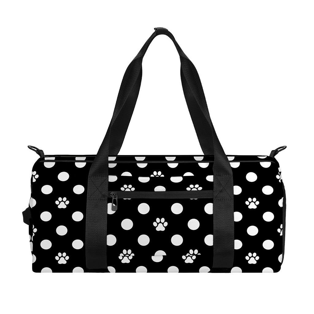 Black And White Paw And Polka Dot Print Gym Bag