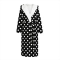 Black And White Paw And Polka Dot Print Hooded Bathrobe