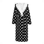 Black And White Paw And Polka Dot Print Hooded Bathrobe