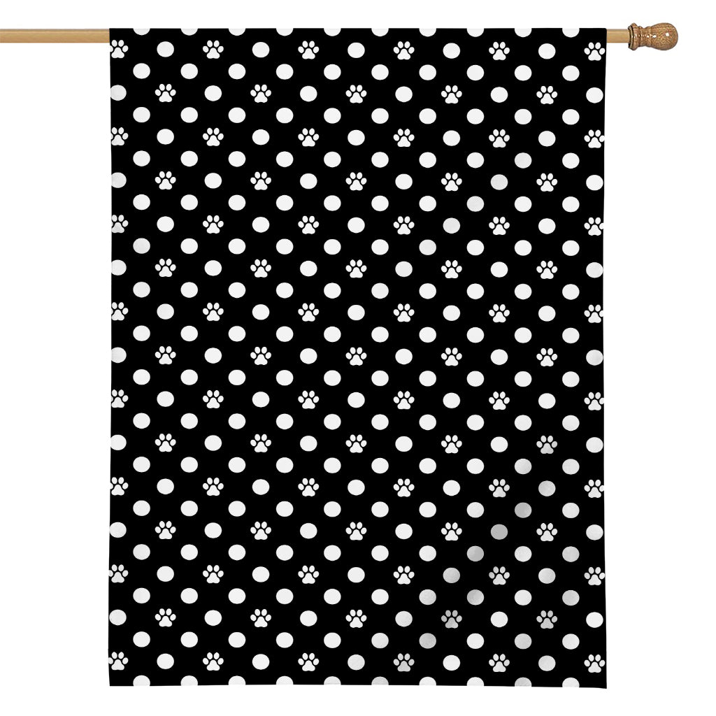 Black And White Paw And Polka Dot Print House Flag