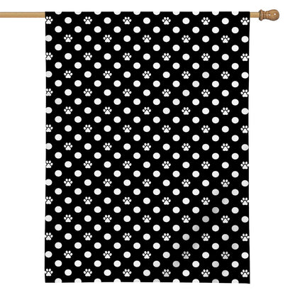 Black And White Paw And Polka Dot Print House Flag