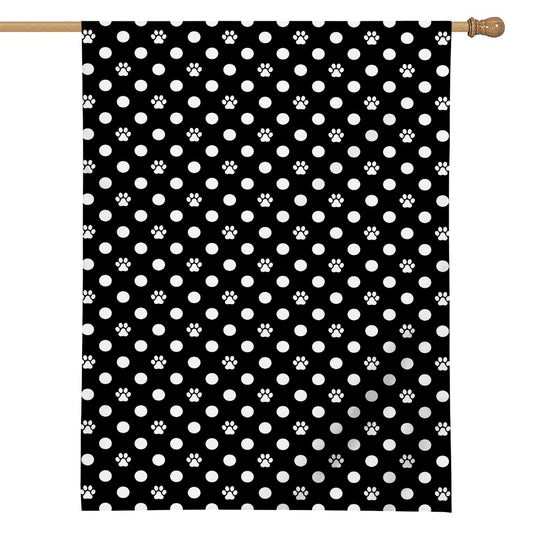 Black And White Paw And Polka Dot Print House Flag