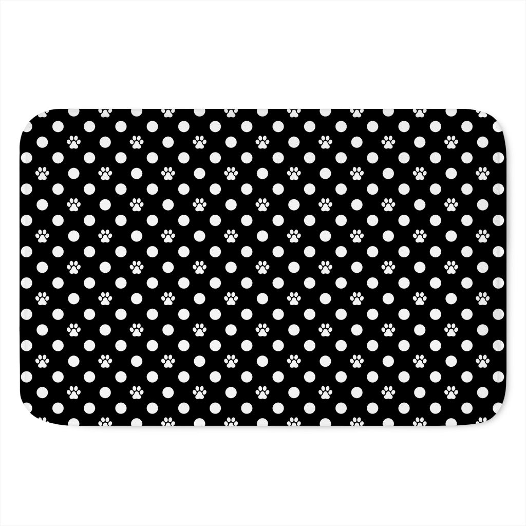 Black And White Paw And Polka Dot Print Indoor Door Mat