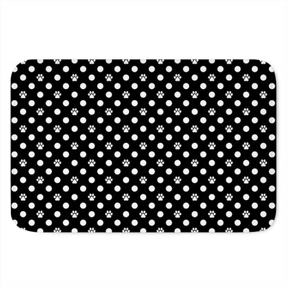 Black And White Paw And Polka Dot Print Indoor Door Mat