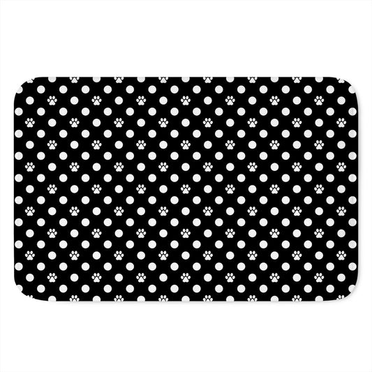 Black And White Paw And Polka Dot Print Indoor Door Mat