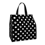 Black And White Paw And Polka Dot Print Insulated Lunch Tote