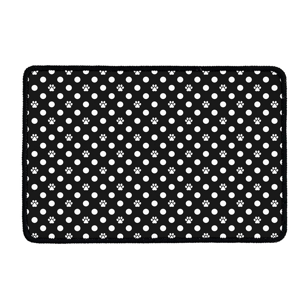 Black And White Paw And Polka Dot Print Kitchen Mat