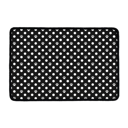 Black And White Paw And Polka Dot Print Kitchen Mat