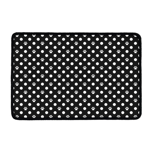 Black And White Paw And Polka Dot Print Kitchen Mat