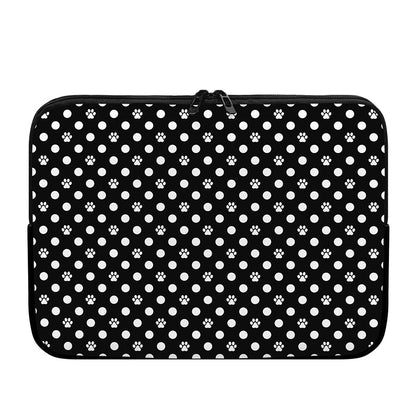 Black And White Paw And Polka Dot Print Laptop Sleeve