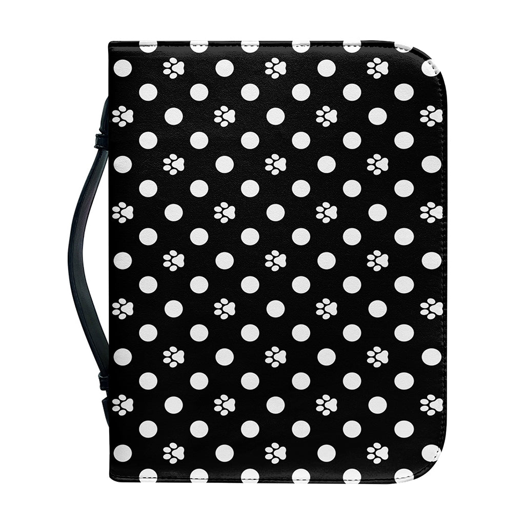 Black And White Paw And Polka Dot Print Leather Bible Cover