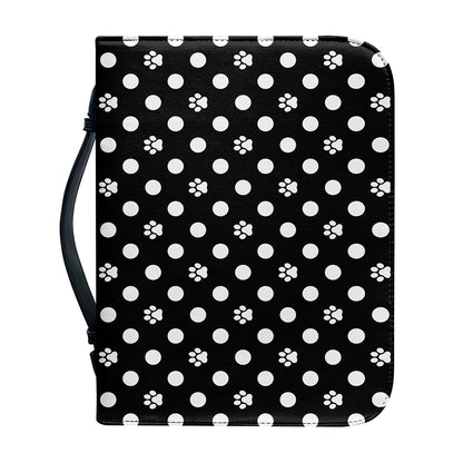 Black And White Paw And Polka Dot Print Leather Bible Cover
