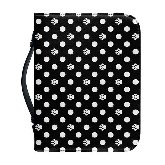 Black And White Paw And Polka Dot Print Leather Bible Cover
