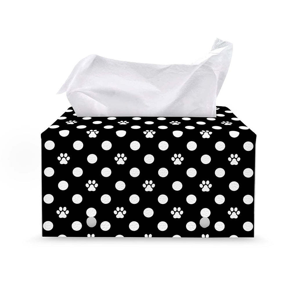 Black And White Paw And Polka Dot Print Leather Tissue Box Cover