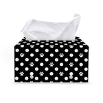 Black And White Paw And Polka Dot Print Leather Tissue Box Cover