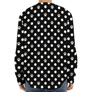 Black And White Paw And Polka Dot Print Long Sleeve Baseball Jersey