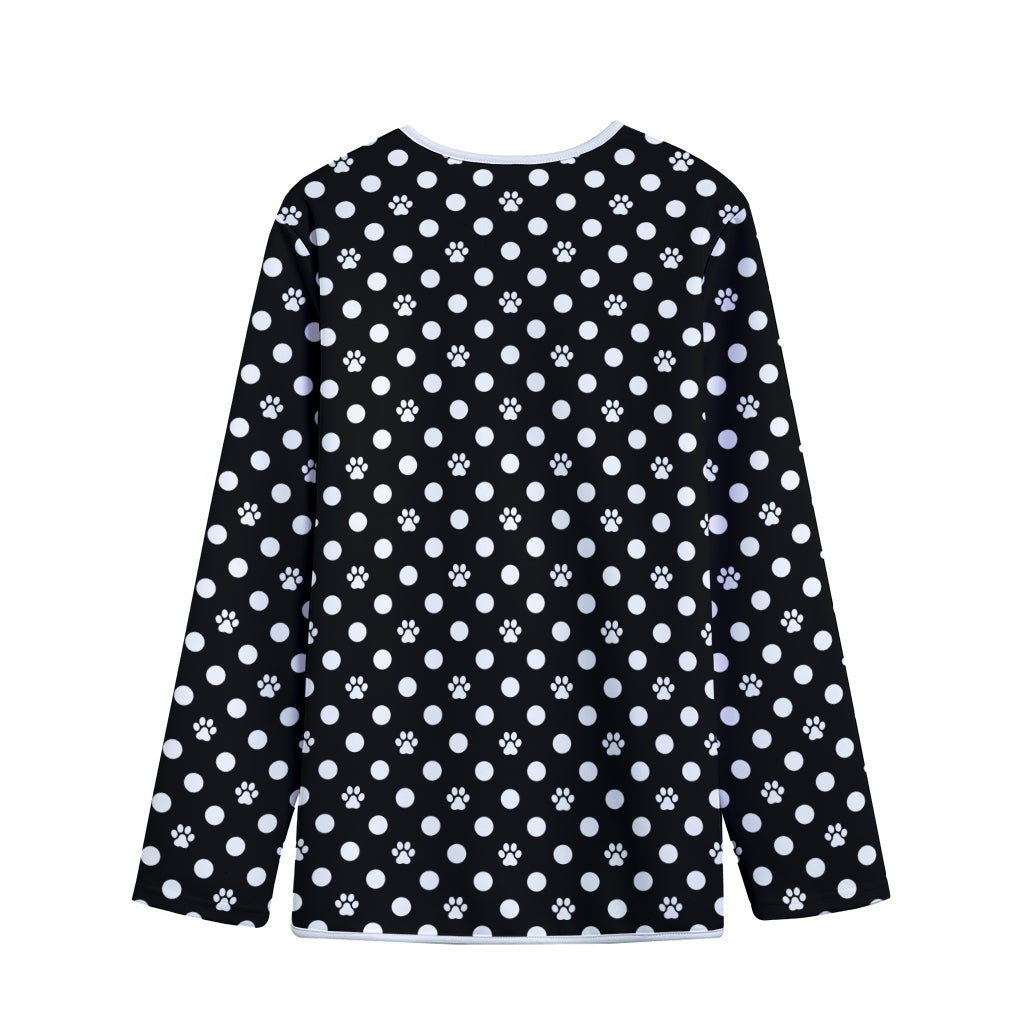 Black And White Paw And Polka Dot Print Long Sleeve Short Coat