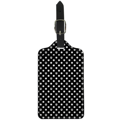 Black And White Paw And Polka Dot Print Luggage Tag