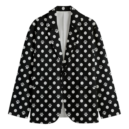 Black And White Paw And Polka Dot Print Men's Blazer