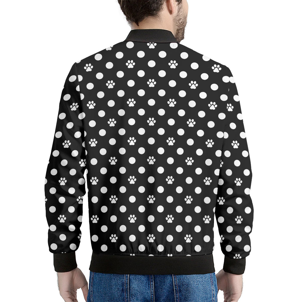 Black And White Paw And Polka Dot Print Men's Bomber Jacket