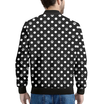 Black And White Paw And Polka Dot Print Men's Bomber Jacket