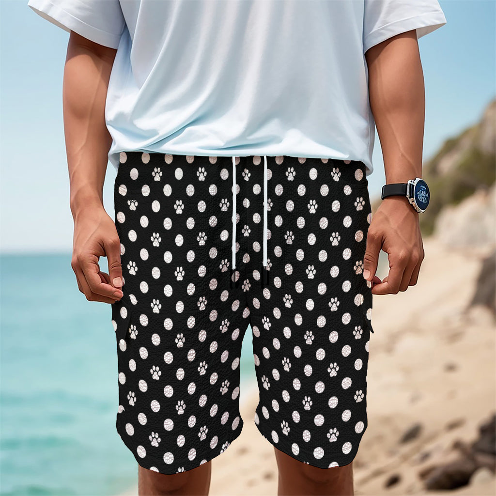 Black And White Paw And Polka Dot Print Men's Cargo Shorts